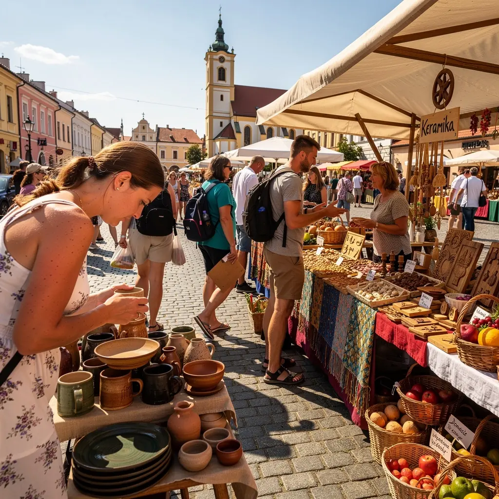 Turisti obdivujú architektúru starého mesta v Košiciach počas prechádzky.