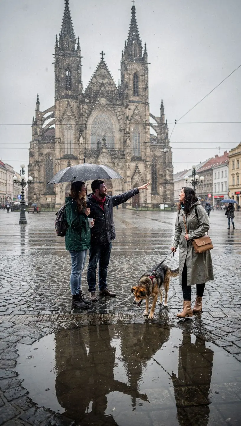 Západ slnka nad historickým centrom Trnavy, vytvárajúci romantickú atmosféru.
