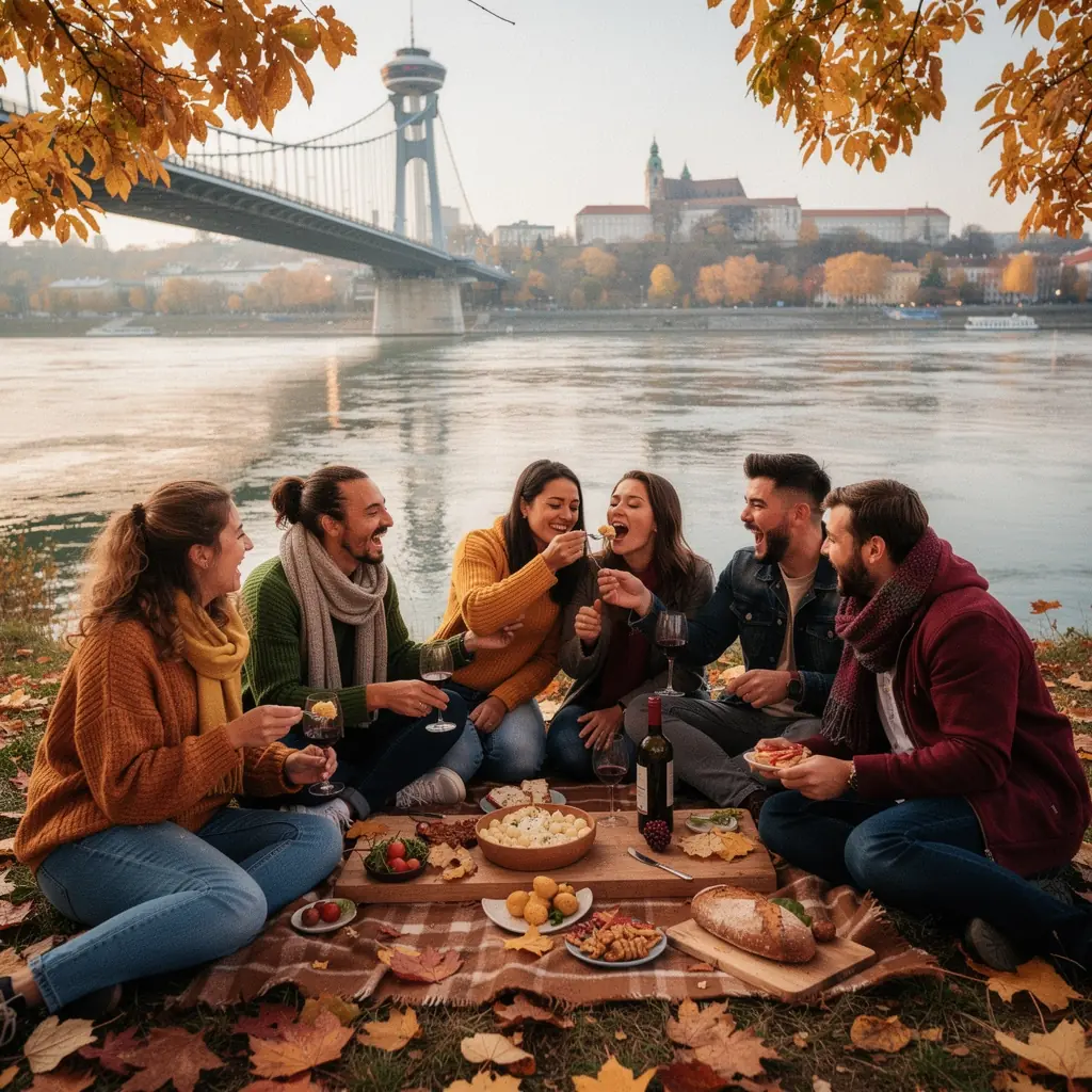 Návštevníci ochutnávajú tradičné slovenské jedlá na trhu v Nitre.